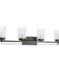 Four Light Dark Bronze Vanity Light With Dual Glass Shades, Hardwired Bathroom Wall Mount, Up Or Down Mount, Front View