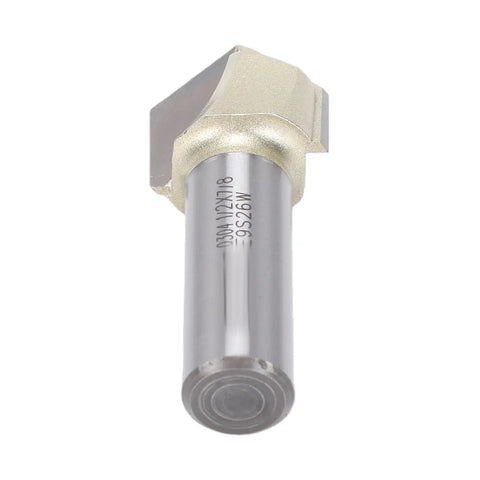 Solid 1/2 Inch Shank 90 Degree V Groove Router Bit Made With Tungsten Carbide for cutting MDF and plywood, front view.