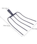 Handheld Manure Fork For Farming And Outdoor Work Durable Iron Pitch Fork For Grass Maintenance And Manure Handling A Real Go To Farm Tool For Farmland Garden And Yard Cleanup. Iron fork dimensions displayed 42cm x 25cm x 4cm