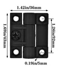 Adjustable Torque Hinge Set For Wooden Boxes And Cabinets 43mm X 36mm Black Nylon Butt Hinges 4 Pack, front view with measurements