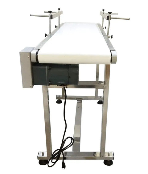 PVC Flat Conveyor Belt System With Stainless Steel Frame And Double Guardrails For Industrial Transport, front view