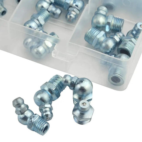 Metric Zerk Grease Fittings Kit 110 Piece Assortment NPT M6 M8 M10 Straight And 45 90 Degree Nipples in zinc plated steel