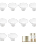 White Ceramic Round Kitchen Cabinet Knobs 10 Pack With Long And Short Screws For Drawers Cabinets Dresser Wardrobe Closet Vintage Style Hardware That Feels Great In The Hand