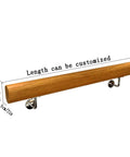 Top Shelf Wooden Stair Railing With Super Grippy Non Slip Finish And Rock Solid Wall Mounts For Indoor Outdoor Safety Dependable 19 Foot Handrail built of solid wood, showing customizable length and wall mount details.