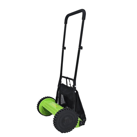 Effortless Manual Push Reel Lawn Mower With 14 Inch Cut, No Gas No Fuss, Five Blade Precision, Adjustable Height 0.6 To 1.8 Inches, Removable Grass Catcher Bag For Yard And Garden Lawn Care, green steel frame