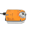 Built Like A Tank For HVAC Airflow Control Using 24 Volt AC DC Power Dead Simple ON OFF Operation With Four Newton Meters Of Torque Super Durable And Easy To Swap In Any Vent System. Heavy duty HVAC damper motor with orange top and metal housing.