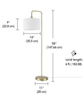 58 Inch Floor Lamp In Brass Finish With White Linen Shade On Off Rotary Socket Switch Tall Standing Lamp For Living Room Corner Modern Nordic Style Cozy Ambient Lighting with measurements.