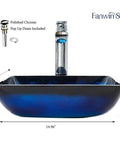Dope Blue Square Tempered Glass Vessel Sink With Pop Up Drain For Above Counter Vanity Lustrous Deco Glass Finish Modern
