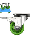 4 Inch Green Swivel Caster Wheels With Brake, Hardcore Industrial Trolley Casters, Stainless Steel Top Plate, Butter Smooth Double Bearings For Heavy Equipment on cart
