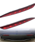 Straight Swap Led Rear Bumper Brake Lights With Sequential Drl Turn Signal Lamps For 2020 To 2023 Tesla Model Y red housing view from above.