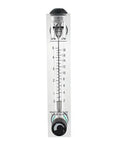 Front view of Panel Type Water Flow Meter With Adjustable Range 0.5 To 5 GPM And 2 To 18 LPM One Half BSP Thread 20mm Inlet Center Distance 128mm