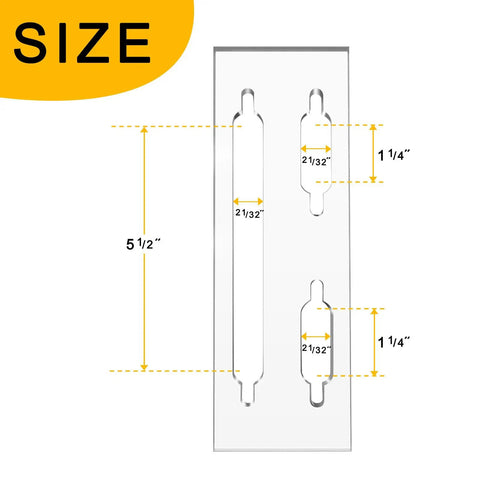 Slick Clear Acrylic Keyhole Slot Routing Template For Hanging Picture Frames And Woodworking Projects features size measurements of 5 1/2 x 1 1/4 inches.