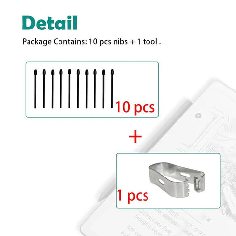 Top Shelf Replacement Tips For Kindle Scribe Pen Plus Premium Pencil 10 Pack High Precision Nibs and removal tool image.