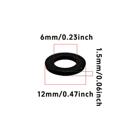 20 Pack M6 Flat Washers Black Stainless Steel Sealing Rings Inner 6mm Outer 12mm 1.5mm Thick Heavy Duty Washers For Home Shop DIY Projects Durable Hardware Fasteners. Black M6 washer, 6mm inner and 12mm outer diameter, 1.5mm thick