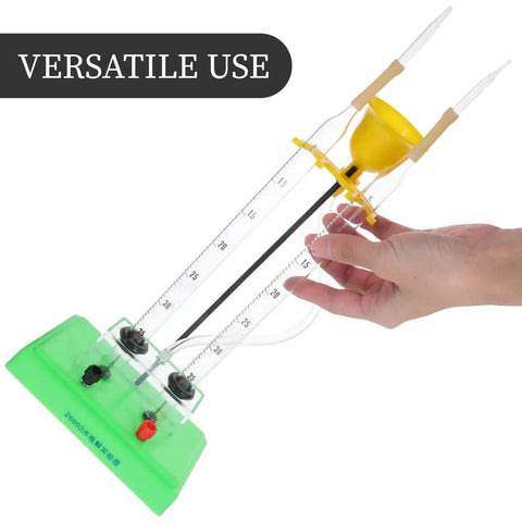 Water Electrolysis Experiment Kit For Home School Hands On Lab Demonstration Of Hydrogen And Oxygen Production With Durable Plastic Electrolyzer Apparatus Perfect For Classrooms And Home Lab Projects displaying versatile use with green base and measurement markings.