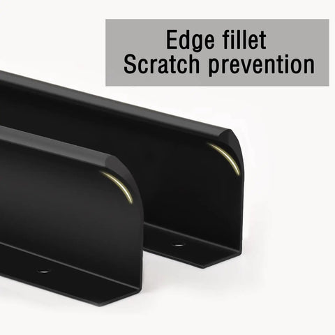 Close-up of Six Pack 50Mm Drawer Pulls Matte Black Aluminum Cabinet Handles with edge fillet for scratch prevention.