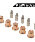 Plasma Cutter Consumables Kit for S45 Ergocut Torches, 10 Pack, Pro Grade, showing 0.8mm copper nozzles and electrodes.