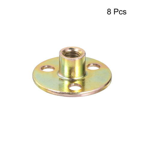 Built Tough Carbon Steel Brad Hole Tee Nuts, M8 Screw In Flange Thread Inserts, Hella Secure Grip Pack Of Eight, zinc coated