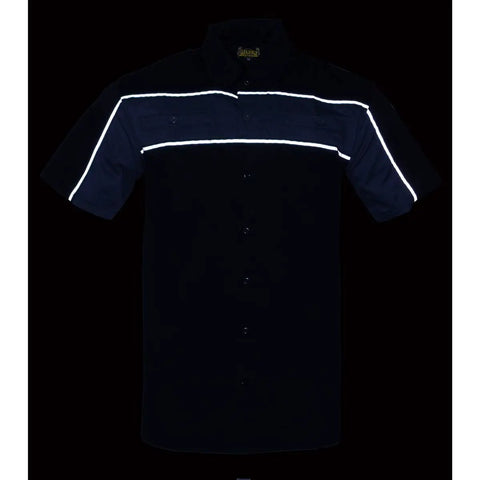 Mens Grey Black Mechanic Work Shirt With Reflective Strip Heavy Duty Button Up For Tough Jobs Breathable Cotton Polyester Blend Built To Last All Day Comfort And Durability Size Large front view