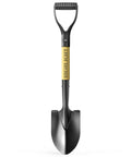 Heavy Duty 28 Inch Round Shovel With D Handle Solid Wood Grip And Carbon Steel Blade For Digging In Sand Snow Dirt Garden Yard Camp Beach Kids All Purpose Projects, front view