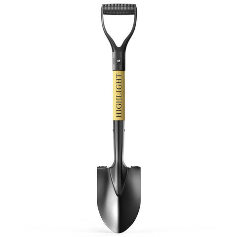 Heavy Duty 28 Inch Round Shovel With D Handle Solid Wood Grip And Carbon Steel Blade For Digging In Sand Snow Dirt Garden Yard Camp Beach Kids All Purpose Projects, front view