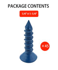 Heavy Duty Quarter Inch By One And Quarter Inch Blue Flat Head Concrete Screw Anchor Set For Cement Stucco Block And Brick Masonry Walls Forty Five Pieces Rust Resistant Carbon Steel Fasteners For Secure Anchoring