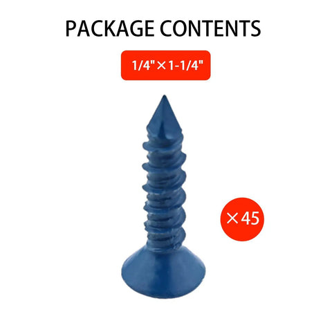 Heavy Duty Quarter Inch By One And Quarter Inch Blue Flat Head Concrete Screw Anchor Set For Cement Stucco Block And Brick Masonry Walls Forty Five Pieces Rust Resistant Carbon Steel Fasteners For Secure Anchoring
