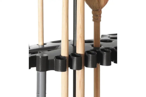 Close-up of the Garage Tool Tower Rack With Casters Organize Up To 40 Long Handled Tools Rakes Brooms Shovels Head Down Storage