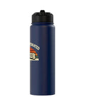 Aggressively Hydrated Run Club Stainless Steel Insulated Water Bottle With Retro Rainbow Graphic, navy blue with black lid.