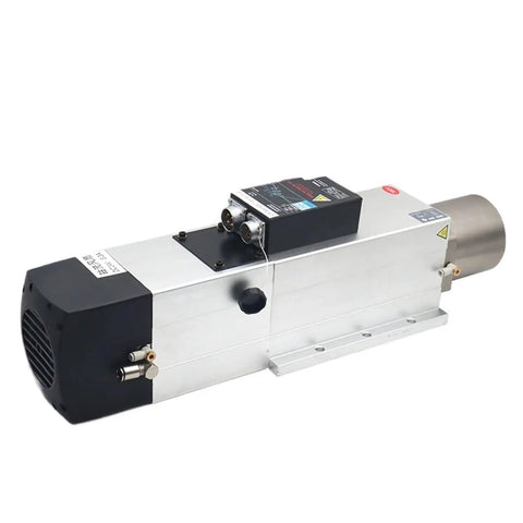 Pro Grade 4.5Kw Air Cooled Spindle Motor With ISO30 Taper And Automatic Tool Changer Built Like A Tank For Cnc Woodworking Routers Running Smooth As Butter On 380V side view showing metal construction and connections.
