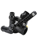 Heavy Duty Thermostat Housing Assembly For Bmw 1 3 5 Series Engine Coolant Controller, black plastic unit with multiple hose fittings.