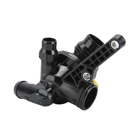 Heavy Duty Thermostat Housing Assembly For Bmw 1 3 5 Series Engine Coolant Controller, black plastic unit with multiple hose fittings.