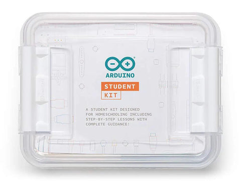 Transparent box labeled Arduino Student Kit for Student STEM Kit For Beginners With Hands On Projects Sensors Components.
