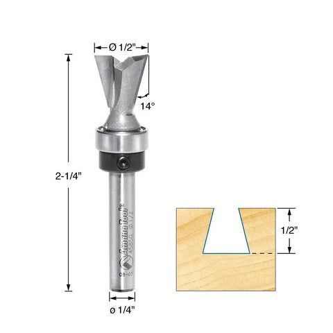 Heavy Duty Dovetail Router Bit With Premium Ball Bearing Guide Killer Edge Cuts For Flawless Woodworking Joints, 1/2 inch cut, 14 degree angle