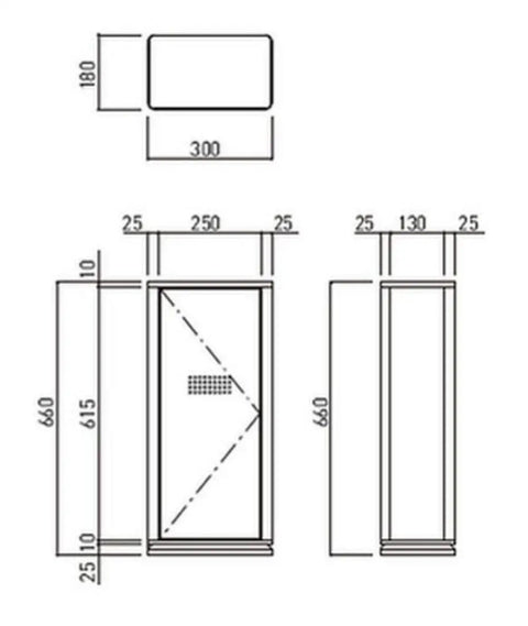 Dimensions of the Straight Up Heavy Duty Stationary Fire Extinguisher Cabinet Box with Secure Steel Door type 10 compatible.