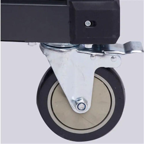 Close-up of a slip resistant wheel from the Tough As Nails Rolling Tool Cart With Heavy Duty Steel Drawers And Slip Resistant Wheels Makes Moving Shop Gear A Snap Perfect Mobile Toolbox For Car Guys Who Want A Badass Organizer That Holds It All In Place Without Breaking A Sweat.