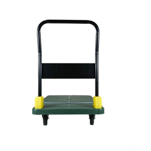 Tough As Nails Foldable Push Cart Dolly, green flatbed with black handles, designed for moving heavy items effortlessly.