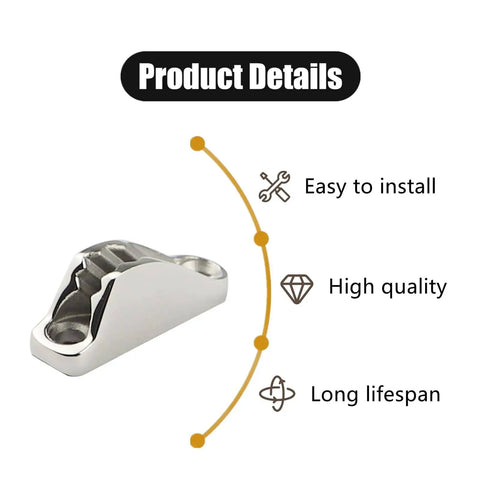 Side view of 316 Stainless Steel Clam Cleat for Boats and Kayaks, rugged marine grade rope cleat, rust resistant cleat for kayaks or sailboats, built to last in harsh wet environments.
