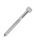 304 Stainless Steel Half Thread Wood Hex Lag Screws Self Tapping For Carpentry High Hardness And Durability DIN571 Standard M6 70mm Ideal For Wooden Houses Roof Components Eases Drilling With Pointed Tail No Pre Drilling Needed, showing a single screw with hex head and pointed tail.