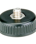 Black and silver circular magnetic base attachment with ribbed grip and threaded screw for devices.