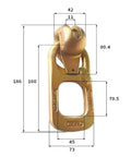 Detailed dimensions of a gold steel 10 Pcs Lifting Ring For Precast Concrete Lifting Clutch 1T To 1.3T for lifting columns and staircases.