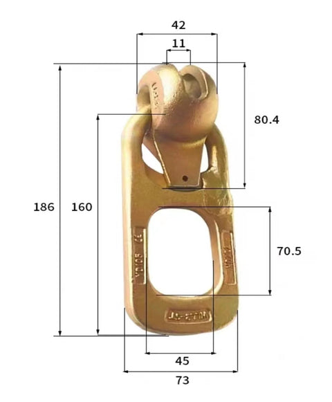 Detailed dimensions of a gold steel 10 Pcs Lifting Ring For Precast Concrete Lifting Clutch 1T To 1.3T for lifting columns and staircases.