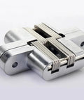 Close-up of 180 Degree Concealed Door Hinge Folding Heavy Duty Built In Stainless Steel Invisible Hidden Cross Gemel No 3 Hinge 1 Piece