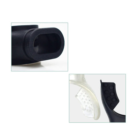 Close-up of Two Pack Silicone Octopus Snorkel Mouthpieces With Color Tabs And Regulator Tie For Scuba Diving, showing bite pads.