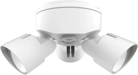 3-Light LED Outdoor Flood Light With Dusk To Dawn Sensor, Adjustable Lumens, Selectable Color, Round Heads, White Finish, front view