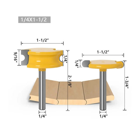 Kick Your Woodworking Into High Gear With This Awesome 2-Pc Router Bit Set Featuring Flute And Bead Profiles, showing detailed dimensions.