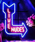 Metal Frame Neon Sign With Real Glass Tubes Multi Colored Glow For Bar Pub Garage Or Home Room Decor 17 By 13 Inches Lit Glow Wall Art For Nightlife And Any Cozy Space, arrow sign with 'Live Nudes'