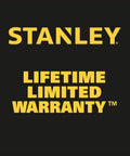 Stanley logo with lifetime limited warranty text in yellow on black background