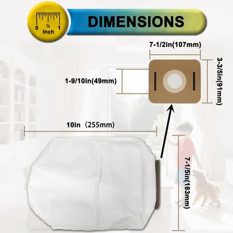 15 Pack Replacement Vacuum Bags For Ergo Backpack 8 Quart Vacuum Cleaners dimensions and size illustration