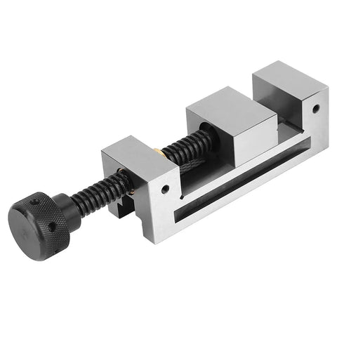 Grinding Vise 50mm Jaw Width 73mm Opening For CNC Milling And Grinding, One Piece Body With Hardened Surfaces, Stable Clamping For Precise Vertical Or Horizontal Holding, Great For Milling And Grinding Applications. Silver grinding vise with black screw handle